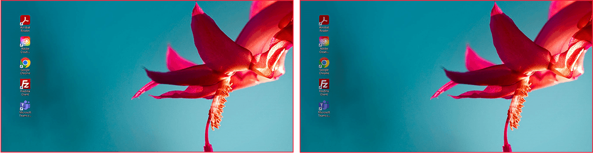 The screenshot of the desktop with five apps. / The screenshot of the desktop with the five app icons dimmed.