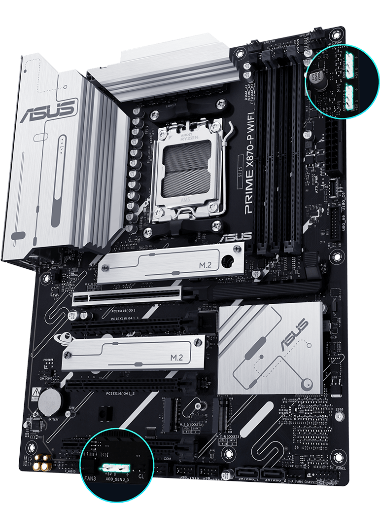 PRIME X870-P WIFI front view, 45 degrees.