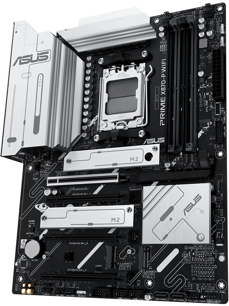 PRIME X870-P WIFI motherboard front view, floating in space.