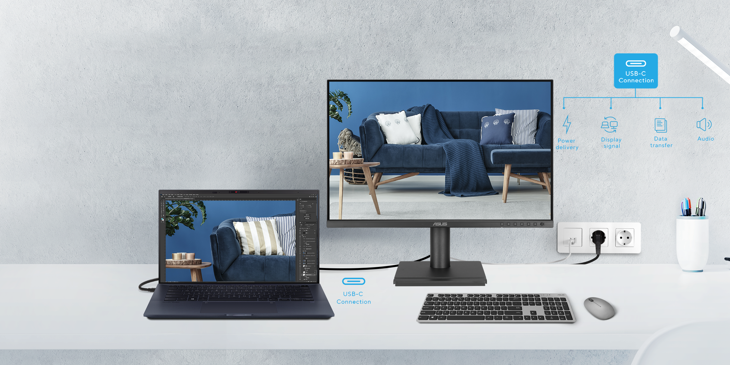 ASUS BE27ACGN 显示器上的 USB-C 接口支持高速数据传输