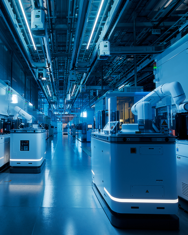 Fully automated semiconductor cleanroom environment with robotic arms operating in an unmanned factory