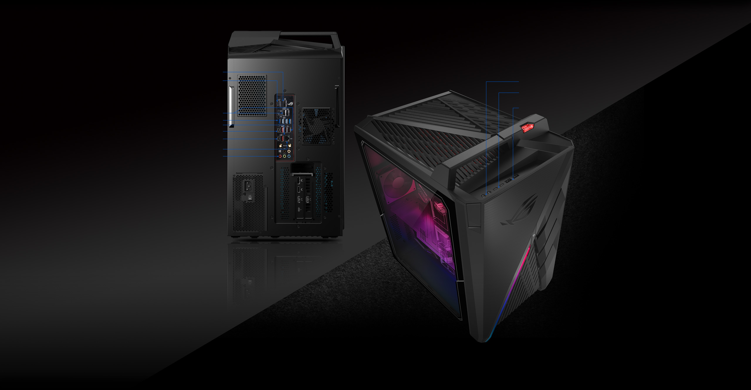 Front and rear view of G35CA, with labeling of all I/O ports.
