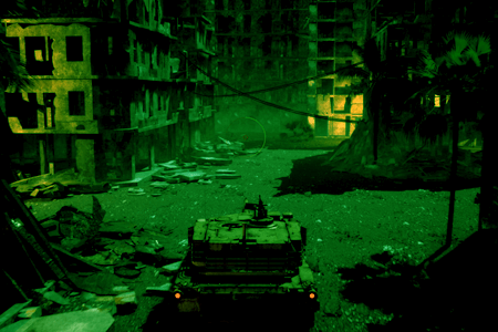 开启夜视模式的屏幕可改善黑暗游戏场景中的可见度。