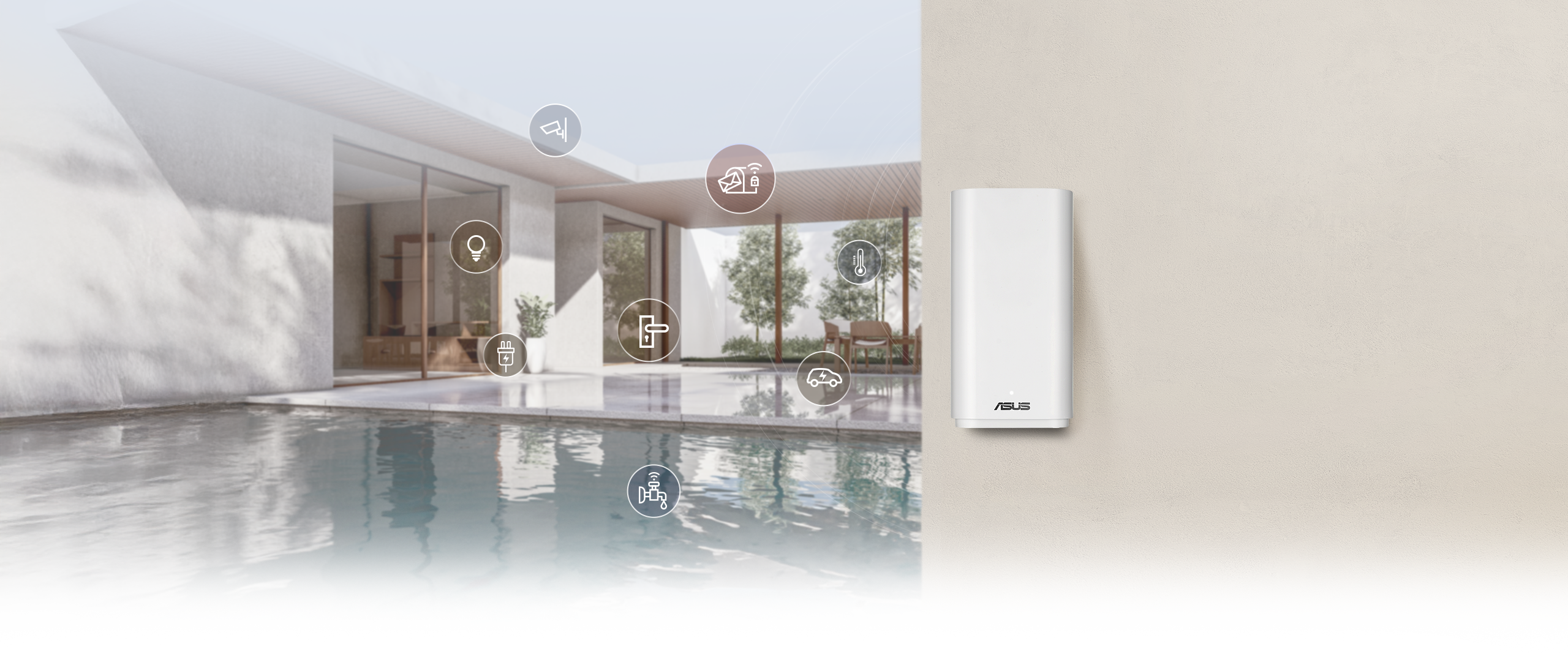 华硕 ZenWiFi BD4 户外杆安装在花园中。