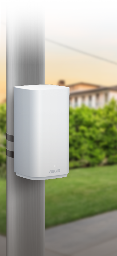 ZenWiFi BD4 安装在花园的户外杆上。