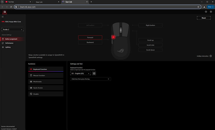 Gear Link 上的 ROG Harpe Mini Core 用户接口图片