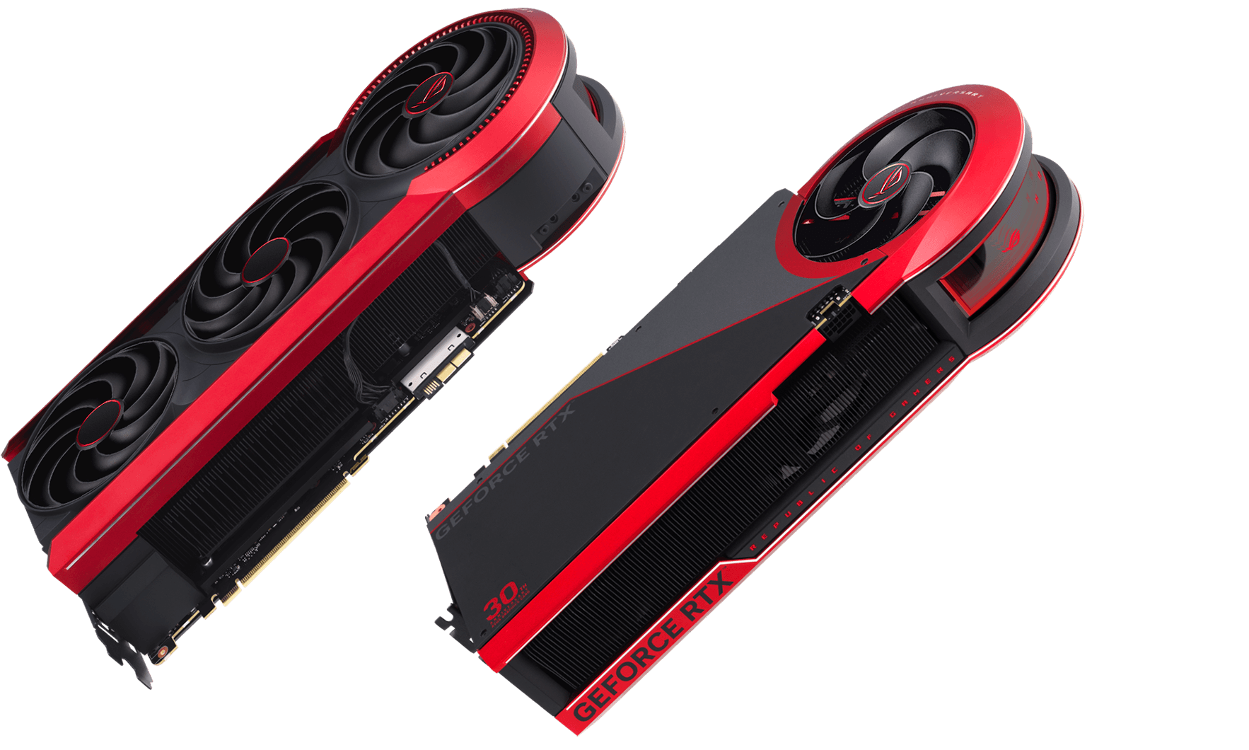 ROG Matrix显卡的正面视图与背面视图