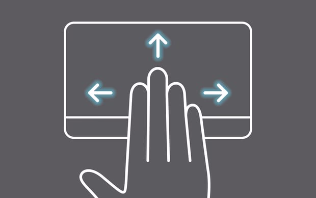 四指在 ErgoSense 触控板上向上、向下、向左和向右轻滑。