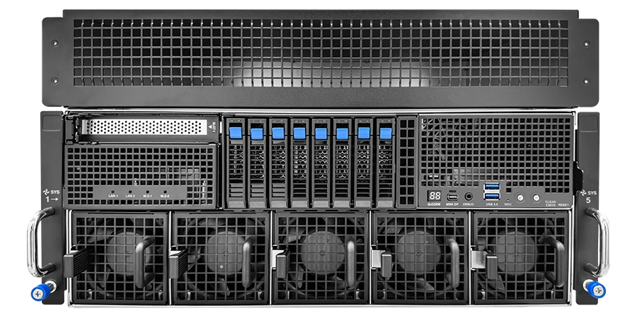 這是ESC8000A-E13-DR 伺服器系統的前面板配置圖