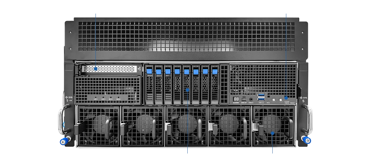 這是ESC8000A-E13-DR 伺服器系統的前面板配置圖