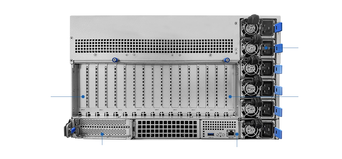 ESC8000A-E13-DR 伺服器系統的後面板視圖