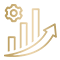 带有向上箭头和齿轮的条形图图标，代表预测性能