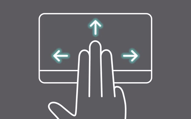 Three fingers are shown swiping up, down, left and right on the ErgoSense touchpad.