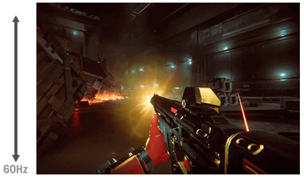 一段 FPS 游戏的视频，显示枪支开火时屏幕闪烁