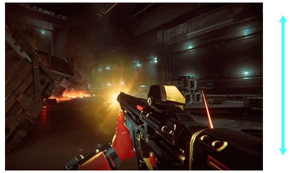 显示枪枝射击时屏幕闪烁情形的 FPS 游戏屏幕截图