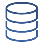 蓝色数据库图标由三个堆叠的圆柱形圆盘组成，象征着数据存储或技术。