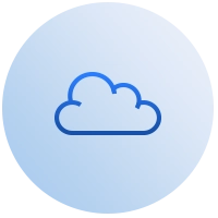 一个蓝色云朵图标，位于浅蓝色圆形背景的中央。