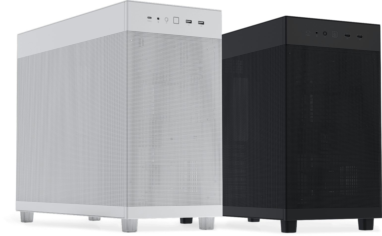ASUS Prime AP303 黑色与白色网状面板版本并列展示