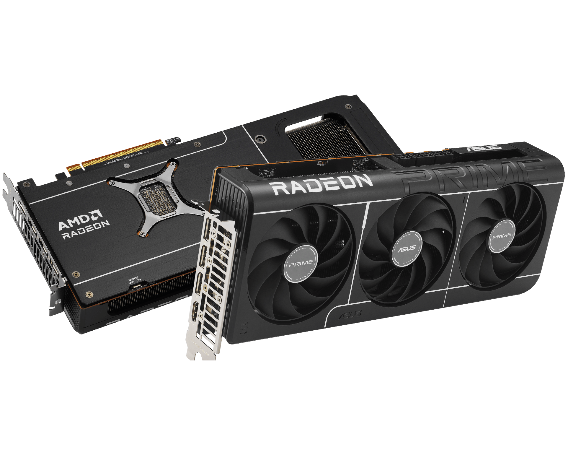 ROG 枪神 10X 内部结构图，特别突显关键组件。图片中间是 ASUS Prime Radeon™ RX 9070 XT GPU。