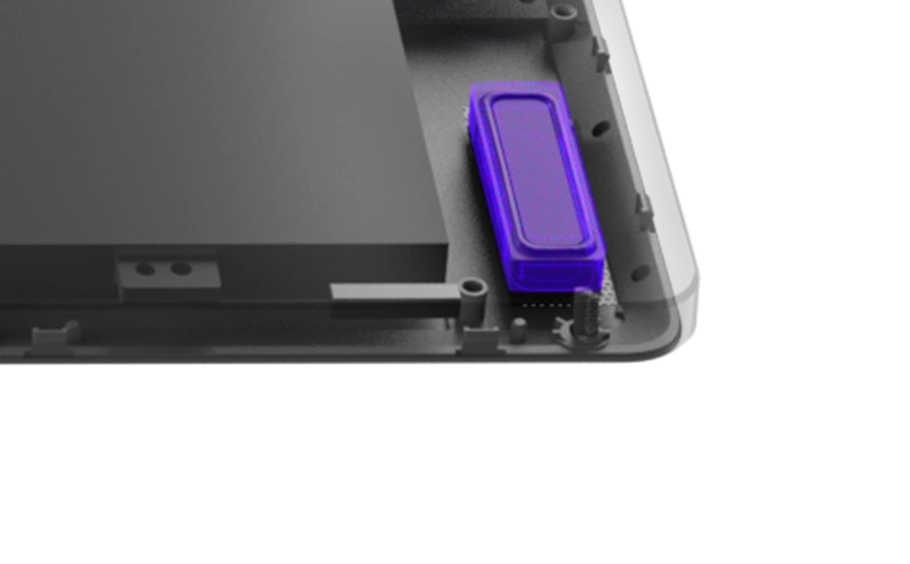 An extreme close-up and 3D cutaway of the woofers on a 幻14 Air, showing their position near the edge of the chassis closest to the user.