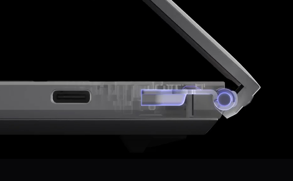 Extreme close-up of the new power key on the Platinum White 幻14 Air.