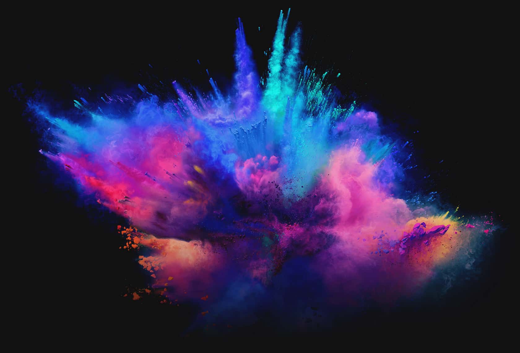 An Eclipse Grey 幻14 Air with a simulated colored dust explosion both on screen and behind the laptop.