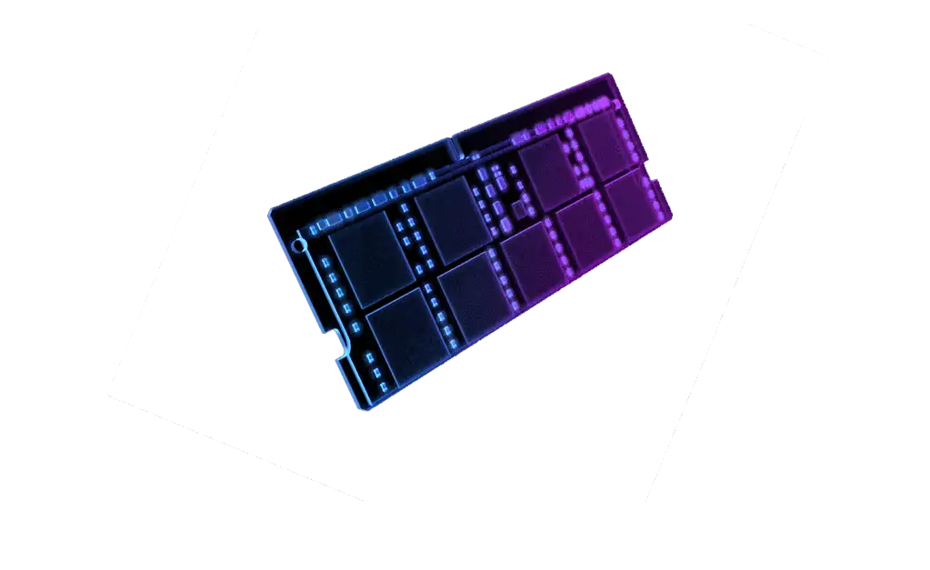 A stylized 2D wireframe image of a RAM module. - original picture