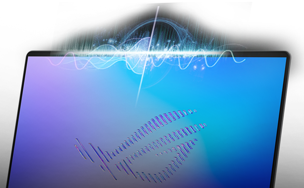Simulated sound waves are dividedare divided in half, with multiple frequencies on the left and just two on the right.