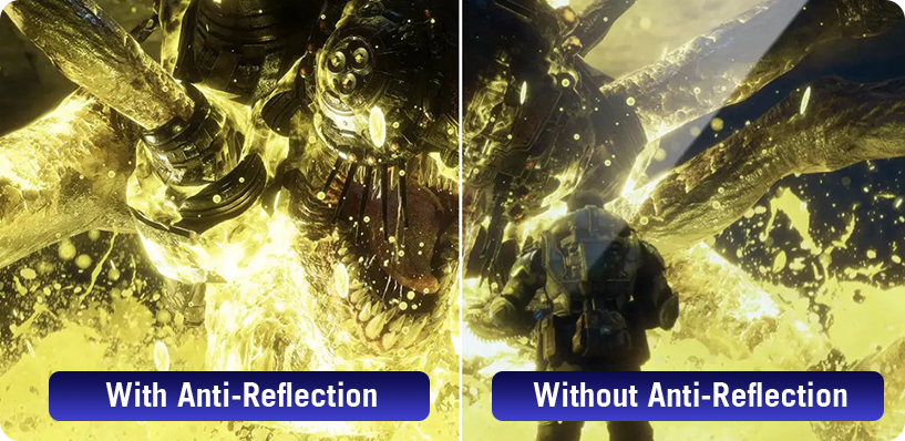 A game image split in half, with emphasis on the motion clarity when G-SYNC is enabled.