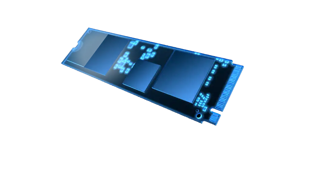 A stylized 2D wireframe image of an M.2 SSD. - original picture