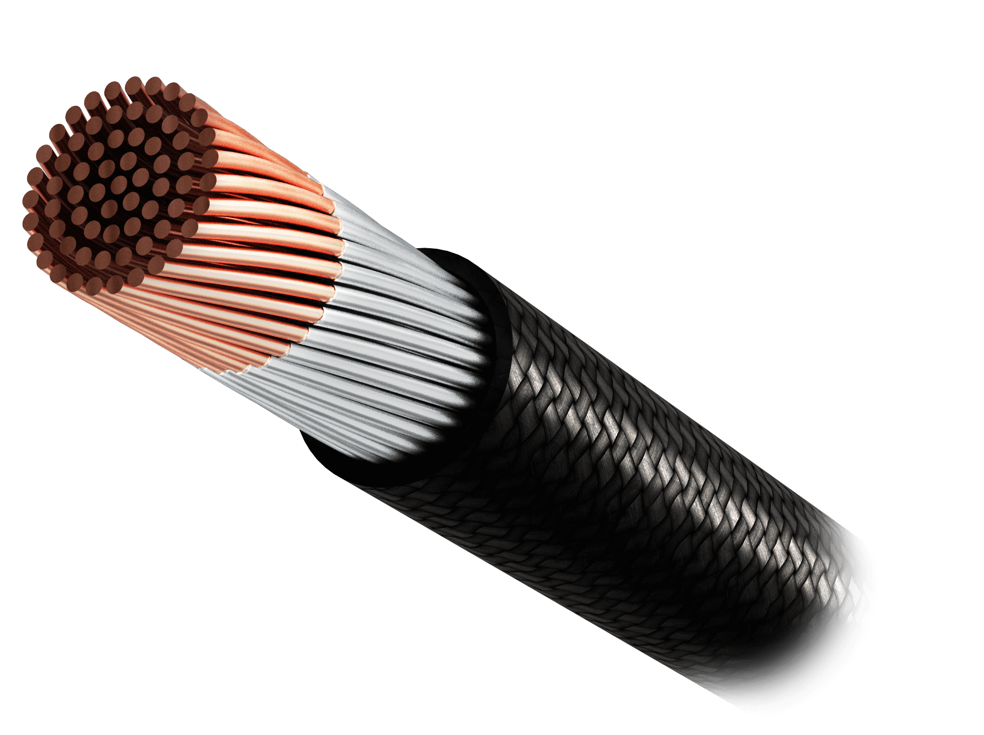 线材横截面图，显示实心铜线芯、镀锡层和压纹线材外皮。