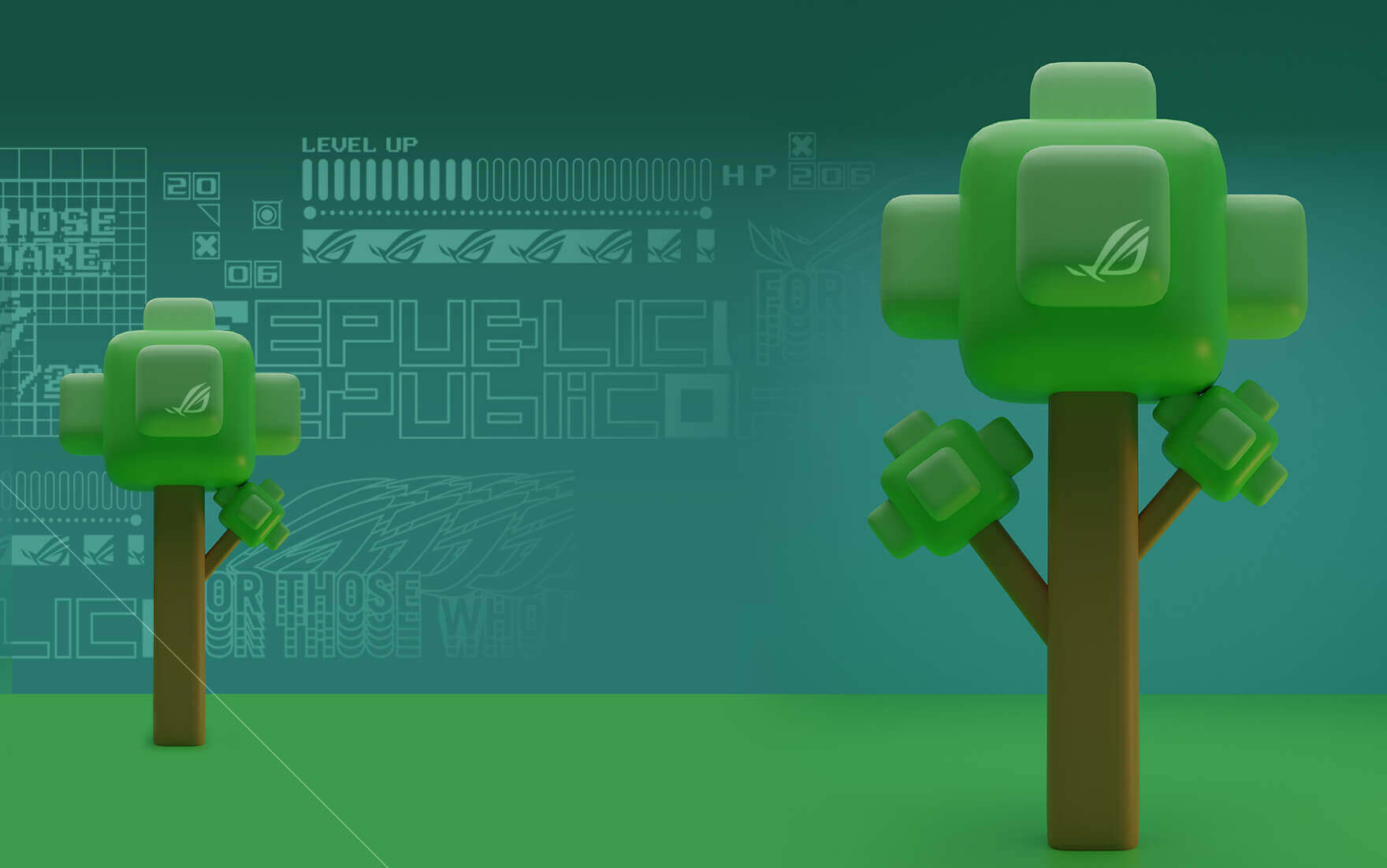 背景中有一棵带有ROG标志的树