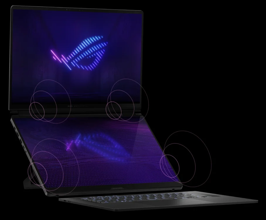 A 幻16 双屏in the dual screen mode with visualized sound effect