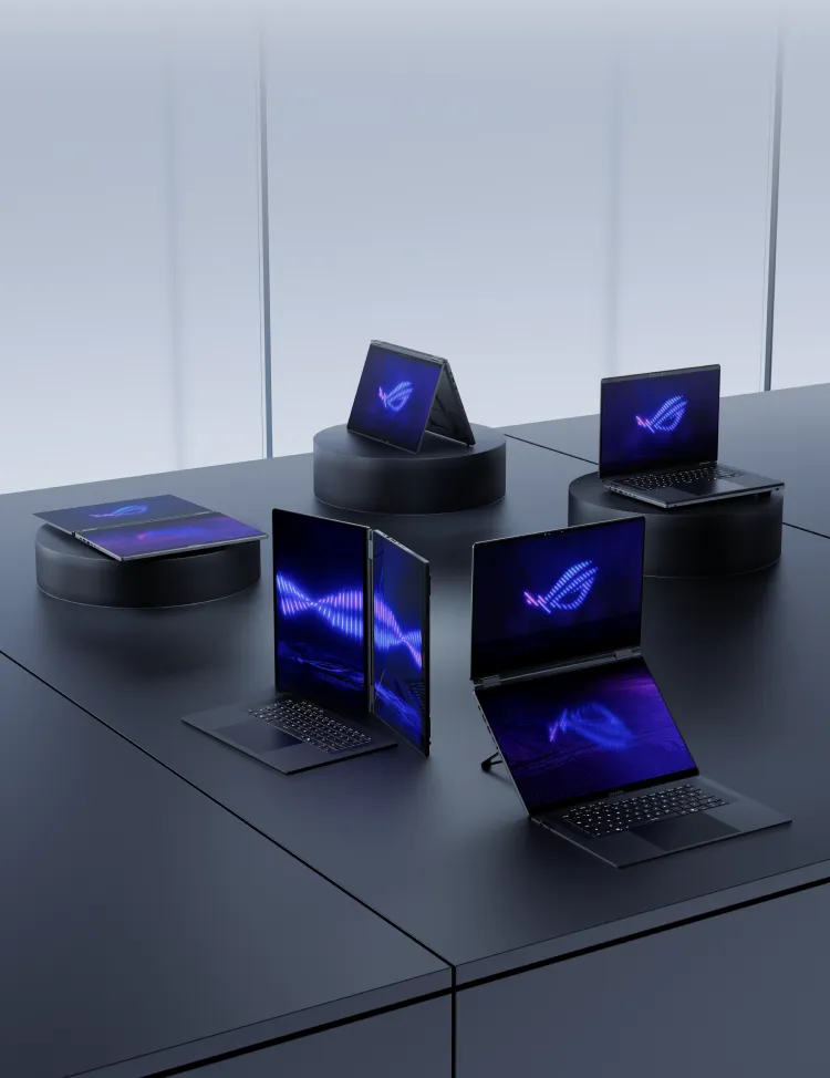 5 幻16 双屏laying on a platform with different modes.