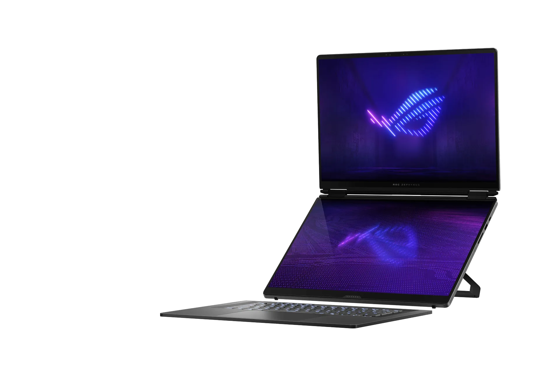 A 幻16 双屏in the dual screen mode with ROG Logo wallpaper.