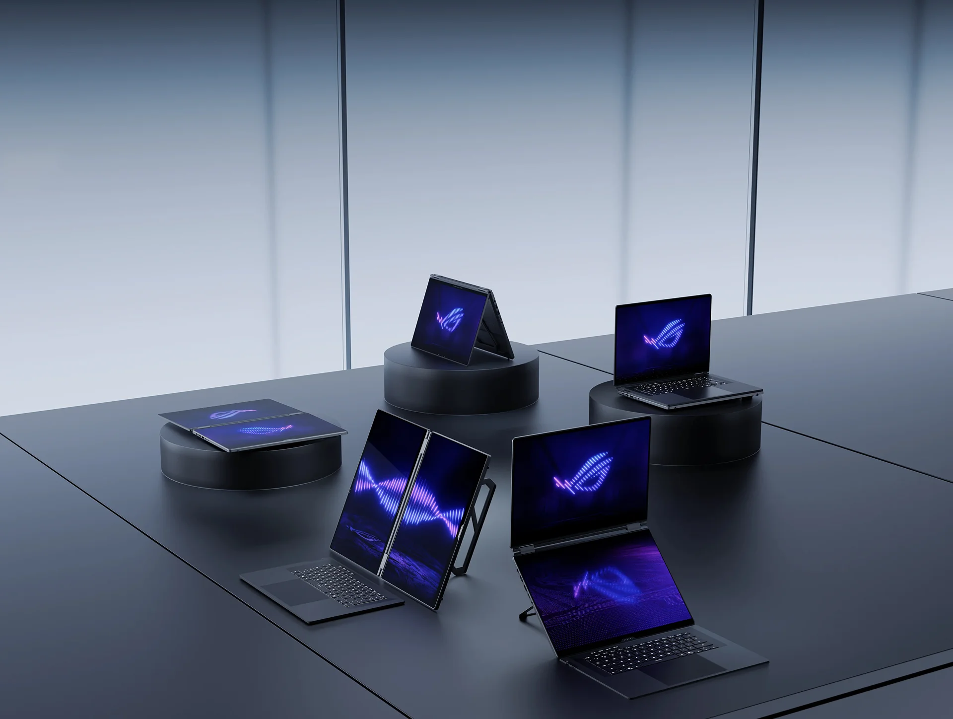 5 幻16 双屏laying on a platform with different modes.