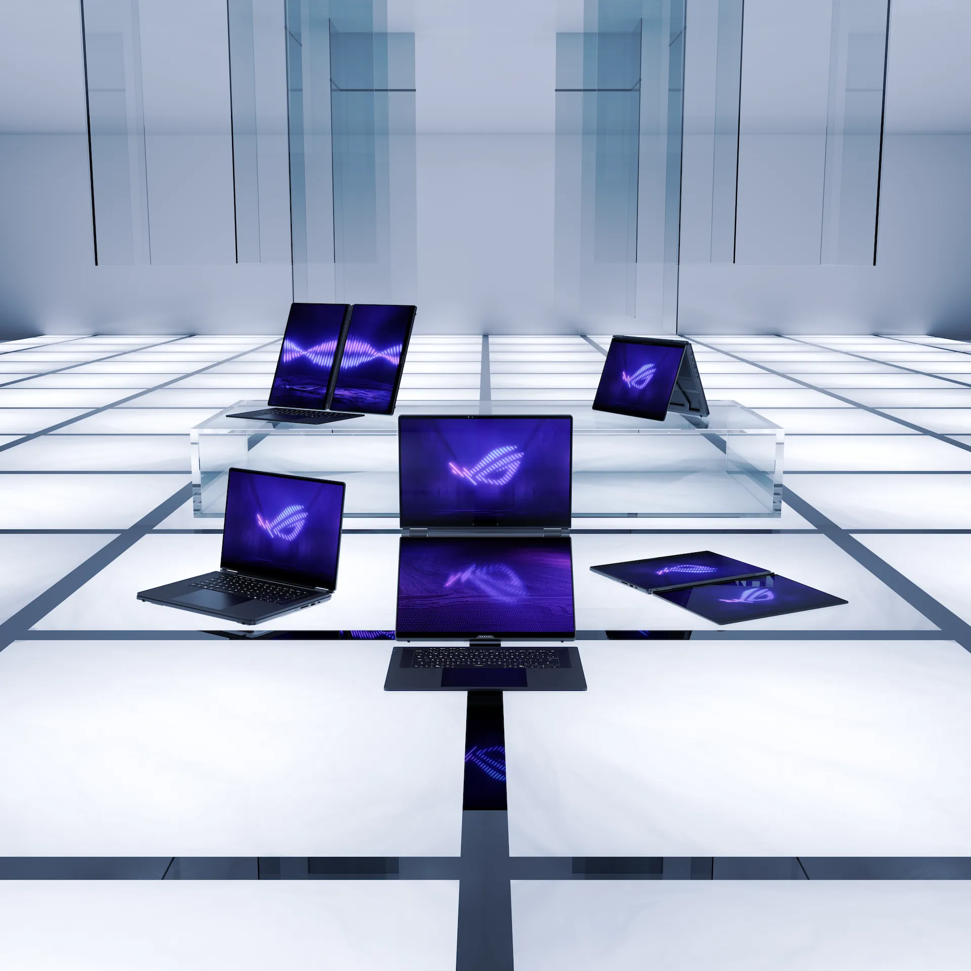 5 幻16 双屏laying on a platform with different modes.