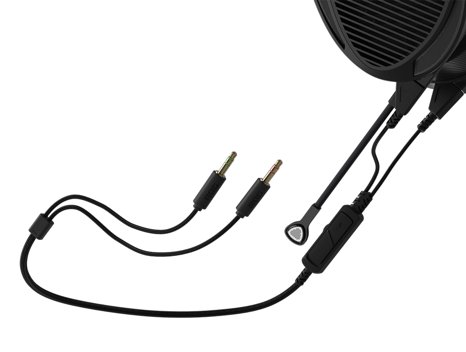 ROG臻世microphone cable with in-line control and dual 3.5 mm plugs