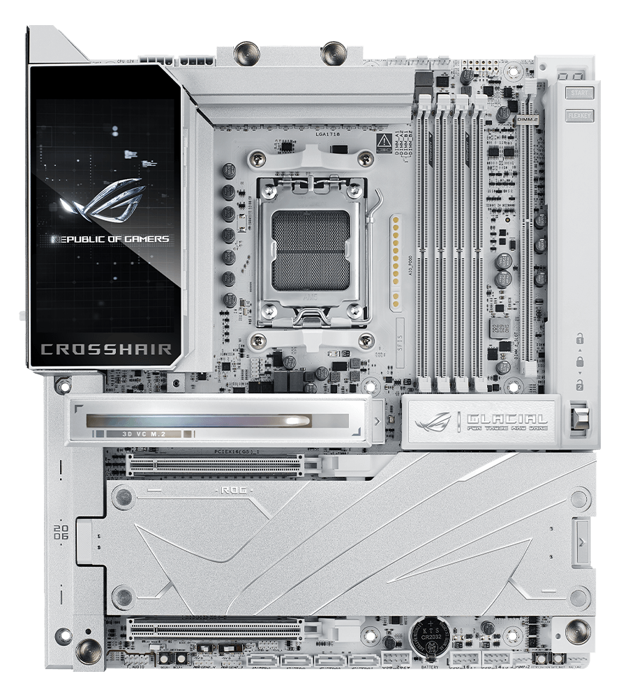 ROG Crosshair X870E Glacial 主板上的 PCIe 5.0 & PCIe 4.0 插槽布局
