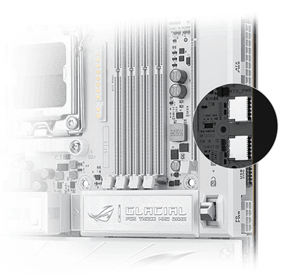 ROG Crosshair X870E Glacial 主板配备两个 USB 20Gbps USB Type-C® 面板接口