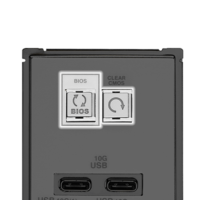 CMOS 清零按钮与 BIOS FlashBack™ 一键升级（ROG Crosshair X870E Glacial主板）