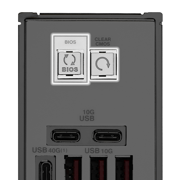 CMOS 清零按钮与 BIOS FlashBack™ 一键升级（ROG Crosshair X870E Glacial主板）