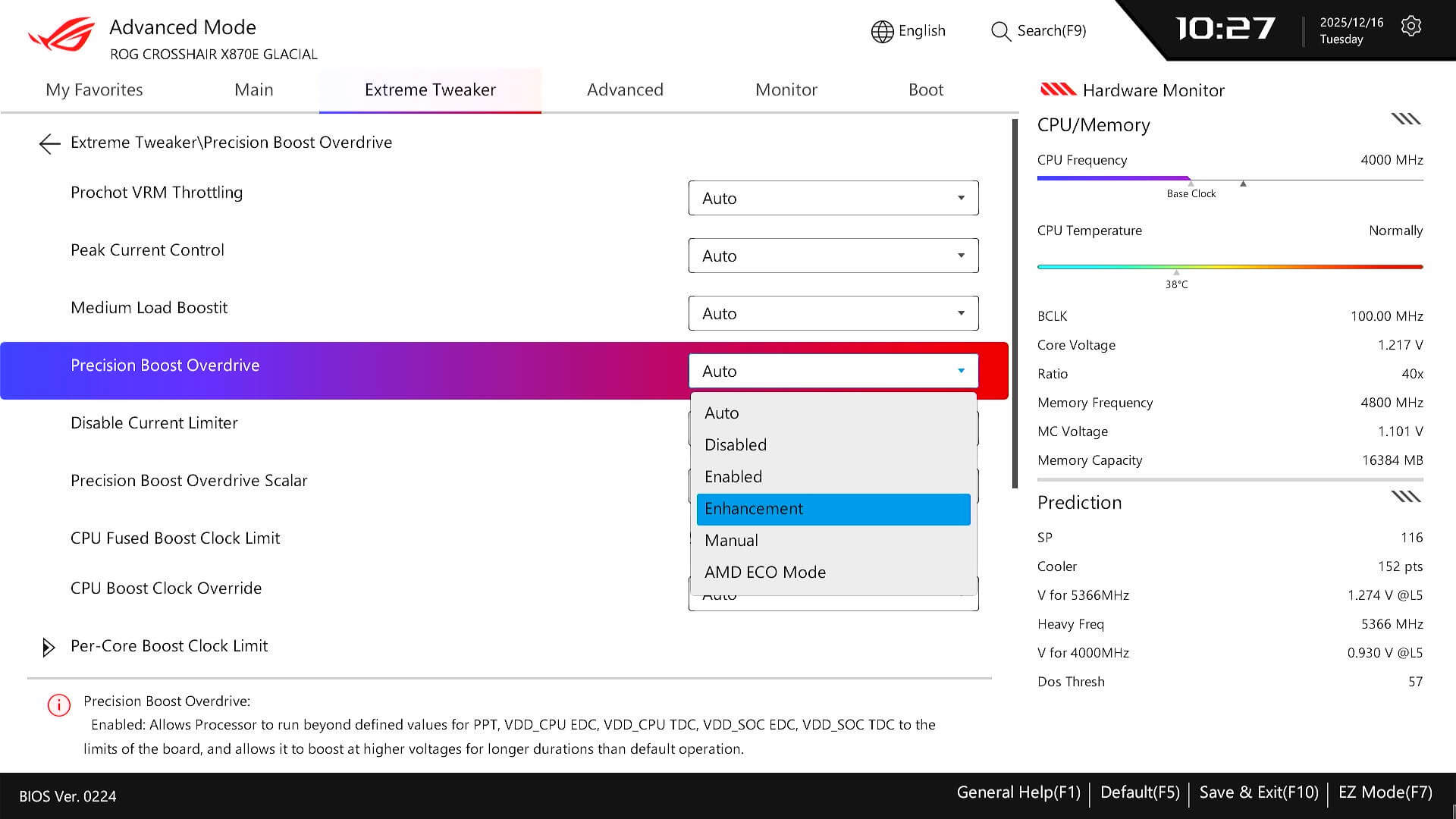 PBO增强版BIOS界面示意图