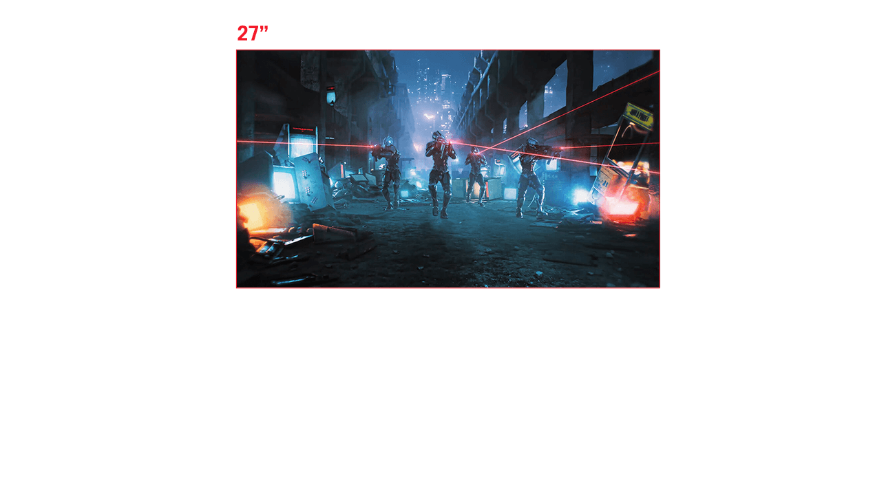 用户可以设置屏幕比例，以显示 27 英寸的画面。