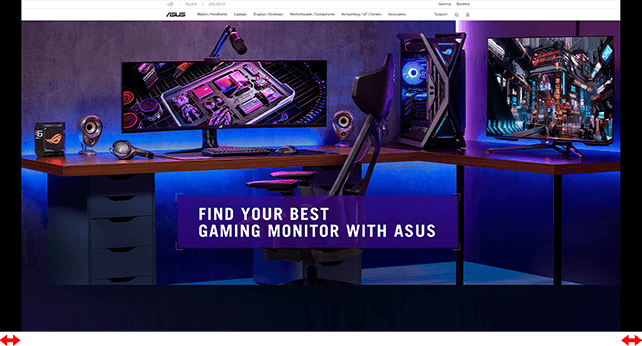 *网页浏览器的屏幕截图，屏幕左右两边有黑条，以显示 OLED Care+ 的屏幕移动功能的效果。