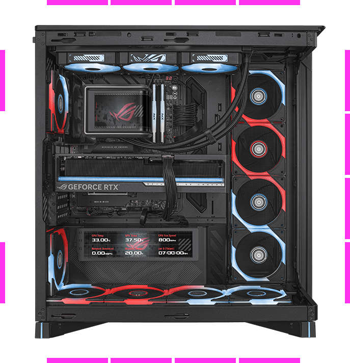 ROG 幻世神侧视图标示风扇兼容位置