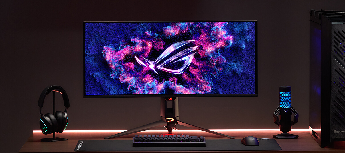 ROG QD-OLED 面板对比：配备 BlackShield 涂层：展示出增强的黑位观感与视觉表现；未配备 BlackShield 涂层：呈现泛紫现象。