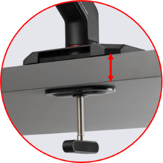 AAS01R 人体工学显示器支架的穿孔安装适用于厚度在0 mm 到 45 mm（1.77英寸）之间的桌面。穿孔直径应大于 50 mm (1.97 英寸)。