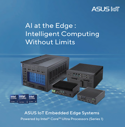 Four ASUS IoT embedded edge computers line-up, from left to right models are PE8000G, PE5101D, EBS-S500, EBS-I300.