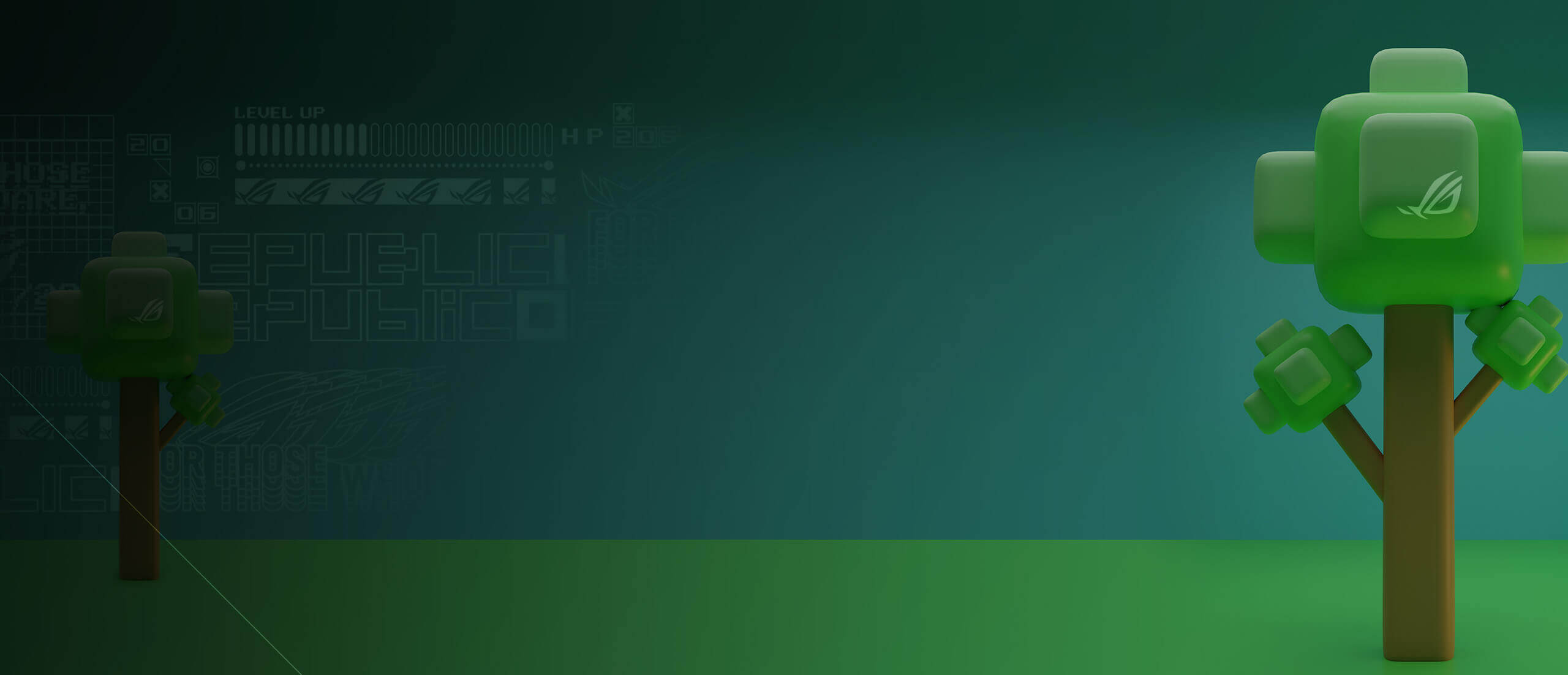 背景中有一棵带有ROG标志的树